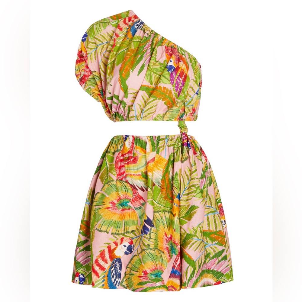 Farm Rio (NWOT) Macaw Leaves One-Shoulder Mini Dress